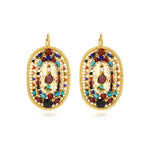 Boucles d'oreilles dormeuses ovales Persane en métal doré et pierres gemmes - multicolore Multi