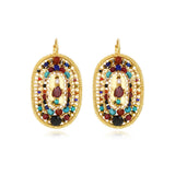 Boucles d'oreilles dormeuses ovales Persane en métal doré et pierres gemmes - multicolore Multi