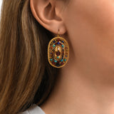 Boucles d'oreilles dormeuses ovales Persane en métal doré et pierres gemmes - multicolore Multi