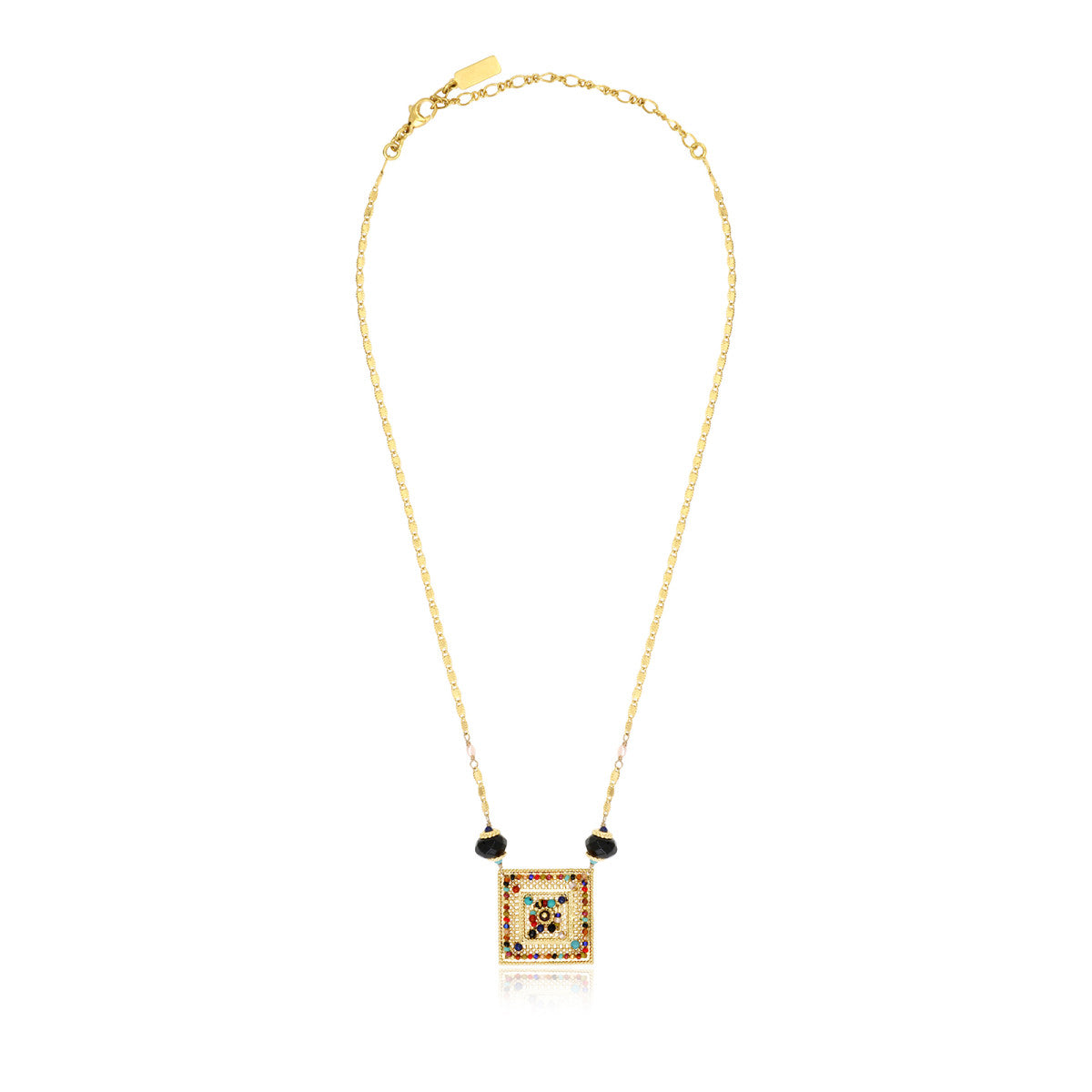 Collier pendentif réglable Persane en métal doré et pierres gemmes - multicolore Multi