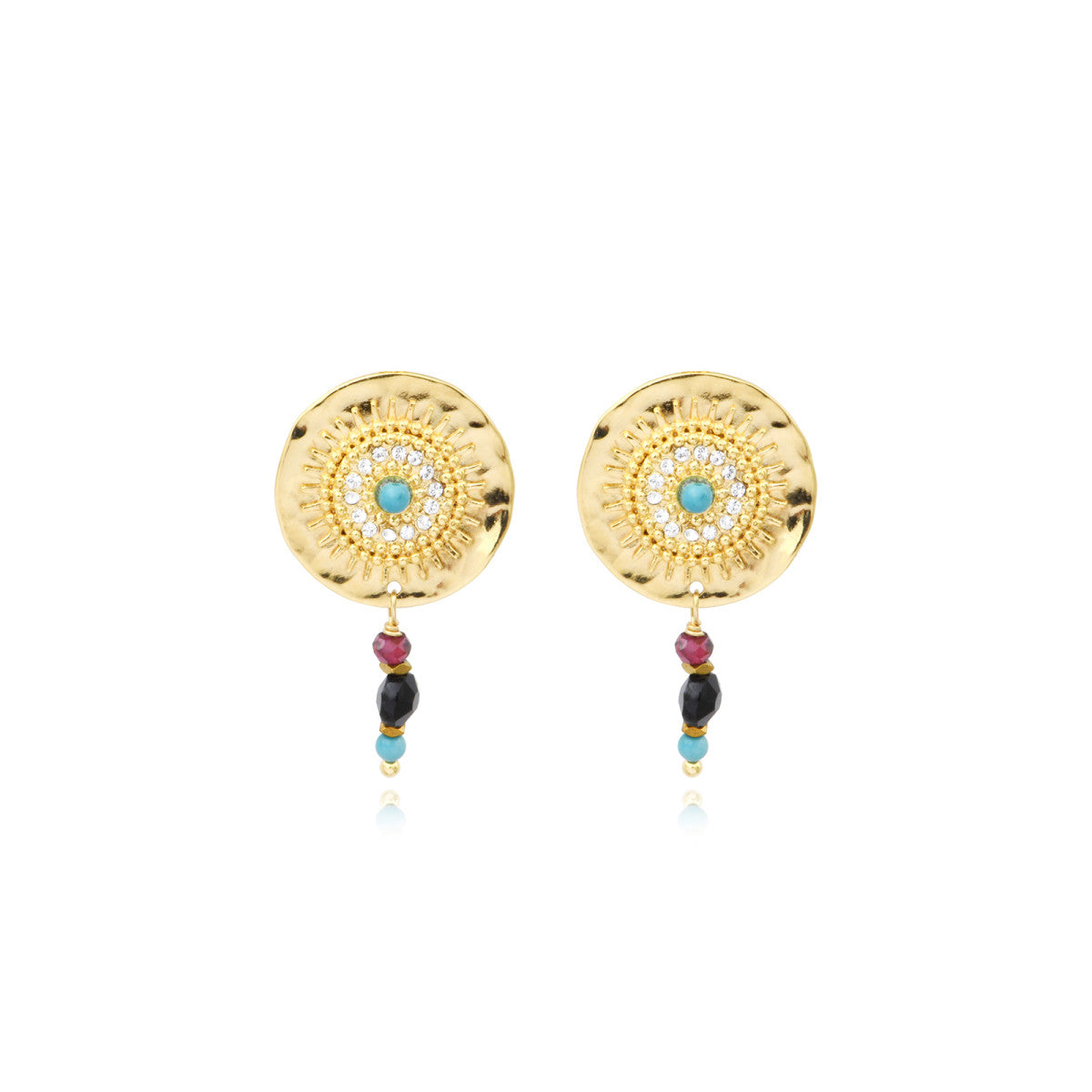 Boucles d'oreilles clips Dakota en métal doré et pierres gemmes - multicolore Multi