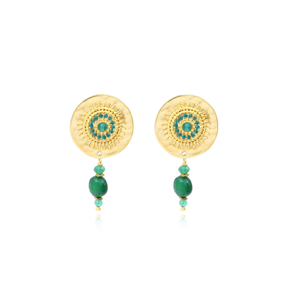 Boucles d'oreilles clips Dakota en métal doré et pierres gemmes - vert Vert