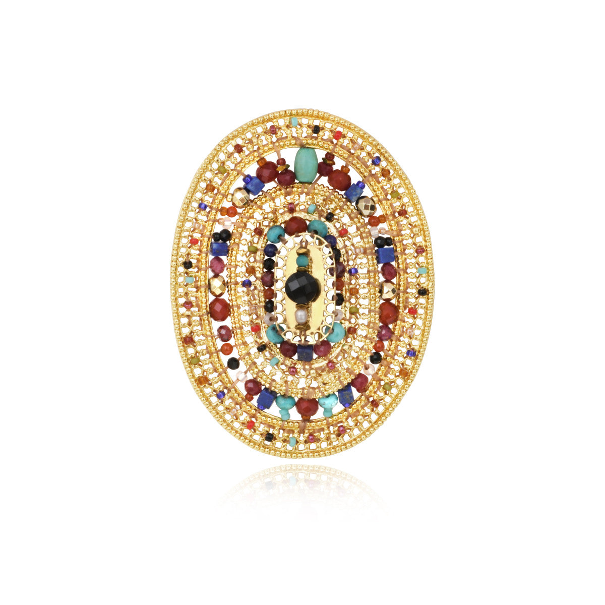 Broche Persane en métal doré et pierres gemmes - multicolore Multi