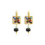 Boucles d'oreilles dormeuses Persane carrées en métal doré et pierres gemmes - multicolore Multi