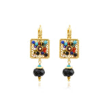 Boucles d'oreilles dormeuses Persane carrées en métal doré et pierres gemmes - multicolore Multi