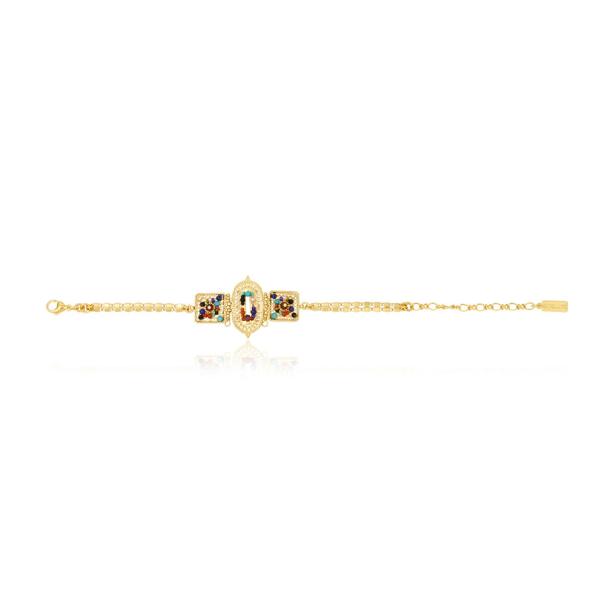 Bracelet fin réglable Persane en métal doré et pierres gemmes - multicolore Multi
