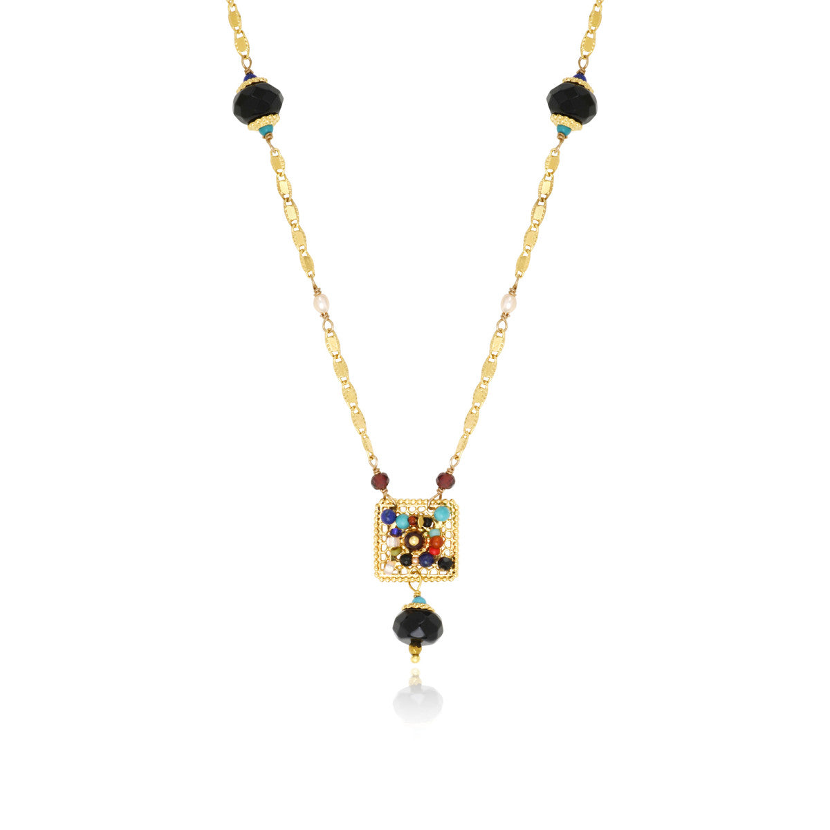 Collier pendentif Persane en métal doré et pierres gemmes - multicolore Multi
