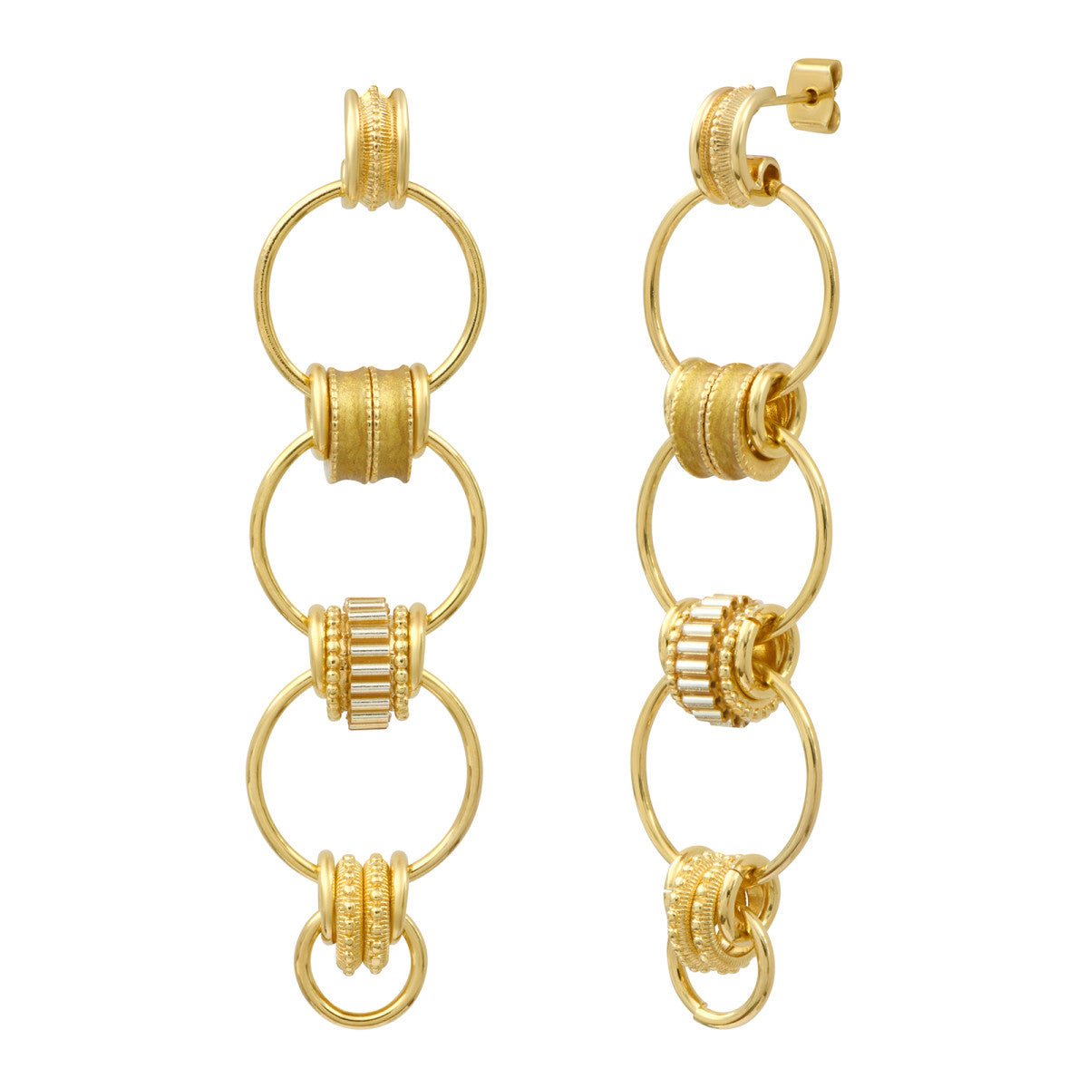 Boucles d'oreilles longues à tiges percées Alicudi anneaux en métal doré émaillé- doré Dore
