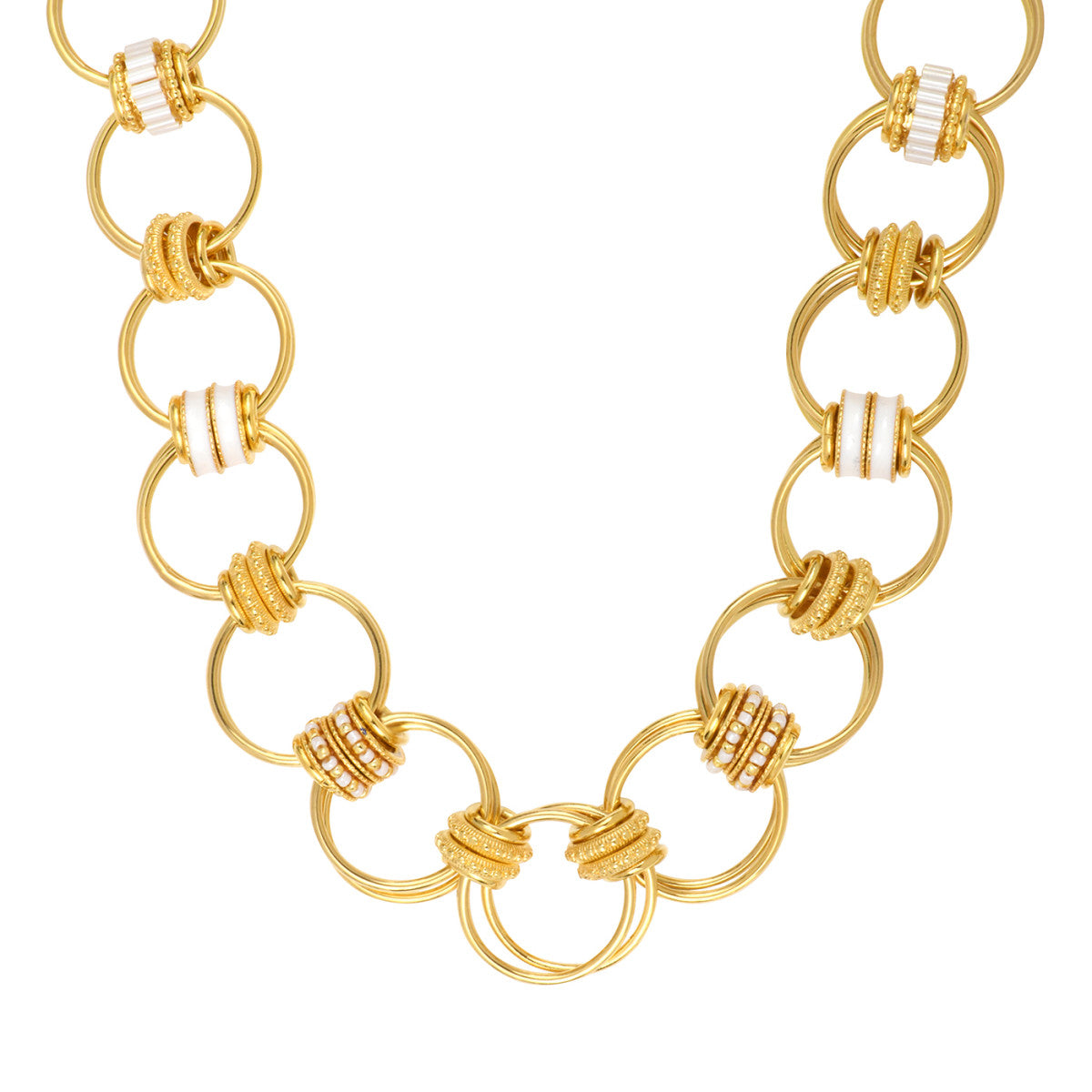 Collier anneaux Alicudi en métal doré à l'or fin, émail et perles du Japon - blanc Blanc