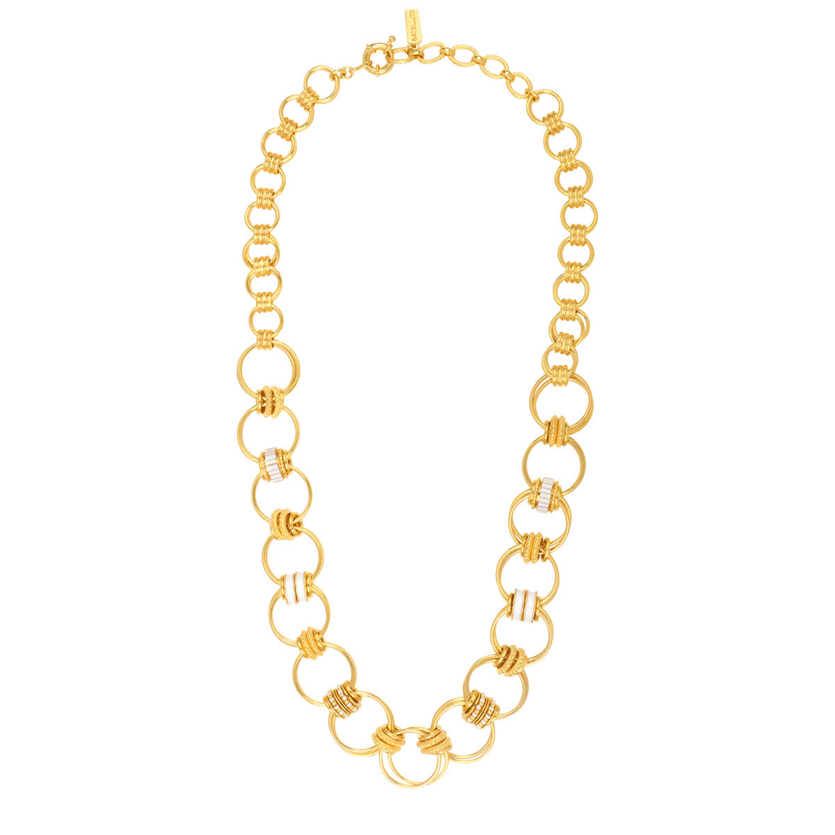 Collier anneaux Alicudi en métal doré à l'or fin, émail et perles du Japon - blanc Blanc