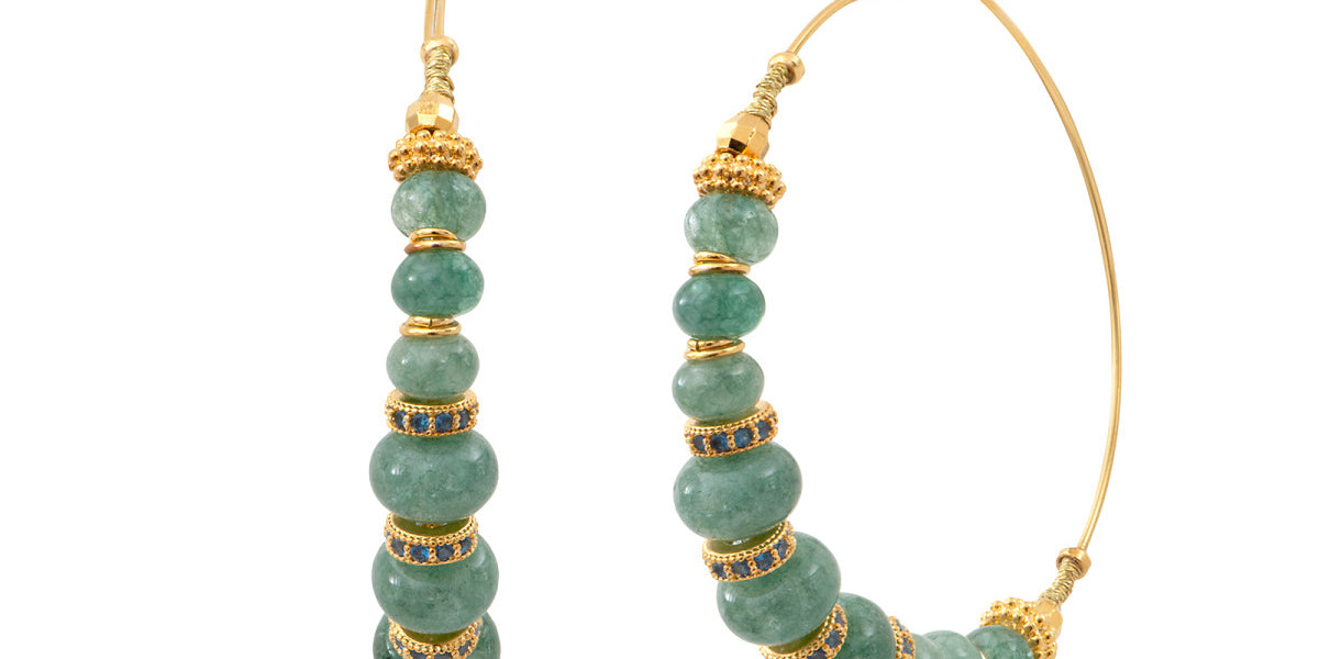 Maxi boucles d'oreilles créoles Avola en métal doré et quartz teinté - bleu Bleu