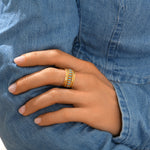 Bague ajustable Alicudi en métal doré à l'or fin et perles du Japon taille M - bleu Turquoise corail