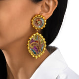 Boucles d’oreilles clip Angèle rond et goutte – Multicolore