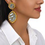 Boucles d’oreilles clip Angèle rond et goutte – Turquoise