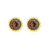 Boucles d’oreilles tige percée Angèle rond brodé – Multicolore