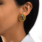 Boucles d’oreilles tige percée Angèle rond brodé – Multicolore