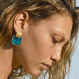 Boucles d'oreilles tiges percées carrées Ashanti – turquoise et vert