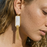 Ashanti rectangular sleeper earrings – white