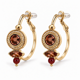 Boucles d'oreilles créoles dorées aux cristaux roses, jaspe rouge et perles d'hématite dorée, collection Fujita