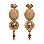 Boucles d'oreilles clips dorées aux tons beiges, perles du Japon, cristaux et hématite dorée, collection Fujita