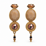 Boucles d'oreilles clips dorées aux tons beiges, perles du Japon, cristaux et hématite dorée, collection Fujita