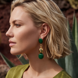 Orecchini a clip lunghi Loulou – verde e oro