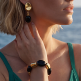 Boucles d'oreilles clips pendentif Loulou – noir et doré
