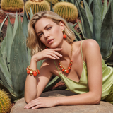 Boucles d'oreilles clips pendentif Loulou – orange et doré