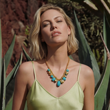 Collier chaîne à larges maillons Loulou – turquoise et or