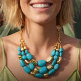 Collar babero Loulou – turquesa y oro
