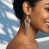 Boucles d'oreilles dormeuses pendantes Noor - argentées